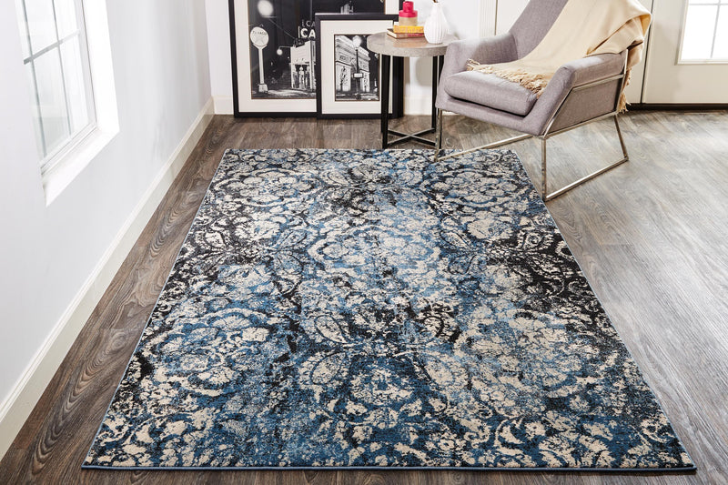 Ainsley Modern Medallion Rug, Dark Blue/Black/Ivory, 5ft x 8ft - Modern Rug Importers