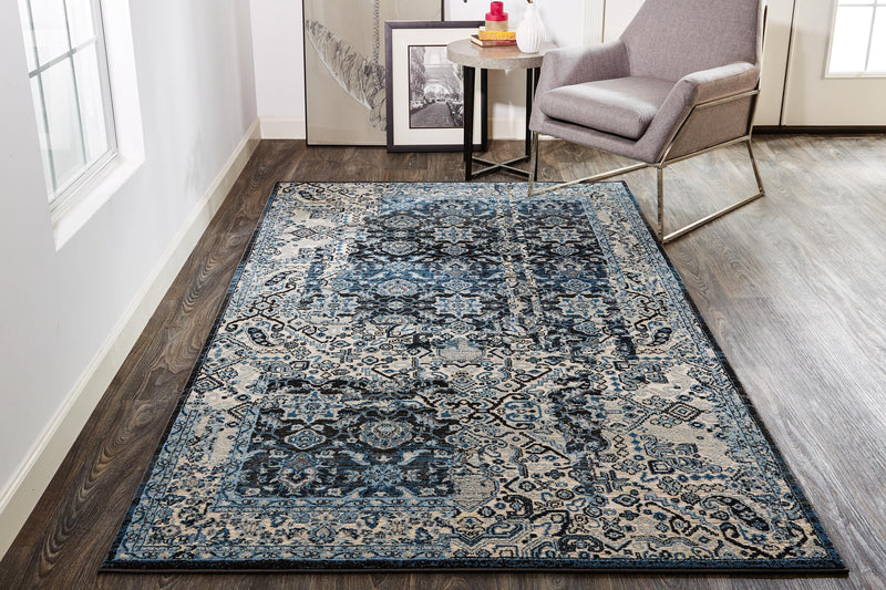 Ainsley Modern Tribal Rug, Charcoal Gray/Glacier Blue, 5ft x 8ft - Modern Rug Importers