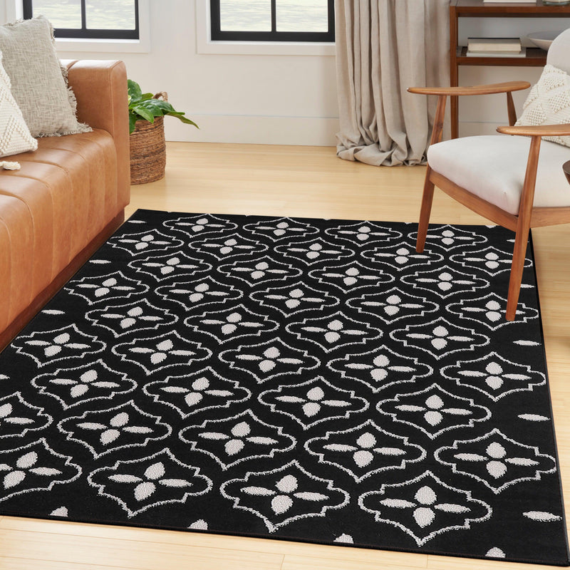 Nourison Nourison Essentials NRE04 Black Ivory Modern Rug