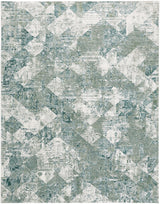 Atwell Contemporary Distressed Rug, Squares, Iceberg Green, 3ft x 8ft, Runner - Modern Rug Importers