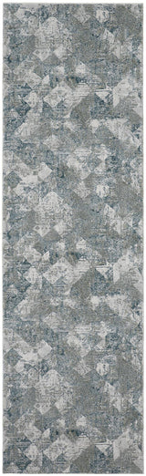 Atwell Contemporary Distressed Rug, Squares, Iceberg Green, 3ft x 8ft, Runner - Modern Rug Importers