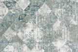 Atwell Contemporary Distressed Rug, Squares, Iceberg Green, 3ft x 8ft, Runner - Modern Rug Importers