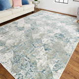 Atwell Contemporary Distressed Rug, Squares, Iceberg Green, 3ft x 8ft, Runner - Modern Rug Importers