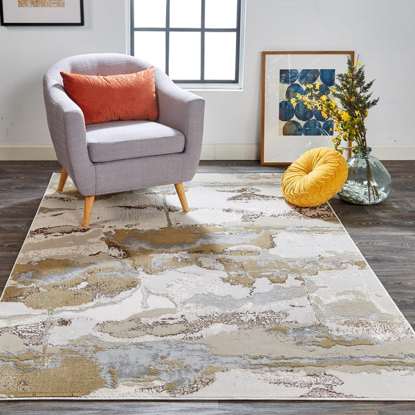 Aura Modern Marbled Rug, Beige/Gold/Gray, 5ft x 8ft Area Rug - Modern Rug Importers