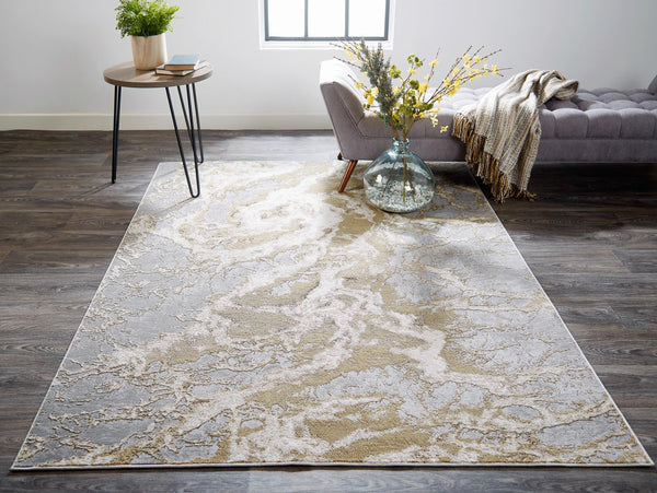 Aura Modern Marbled Rug, Beige/Gray/Gold, 5ft x 8ft Area Rug - Modern Rug Importers