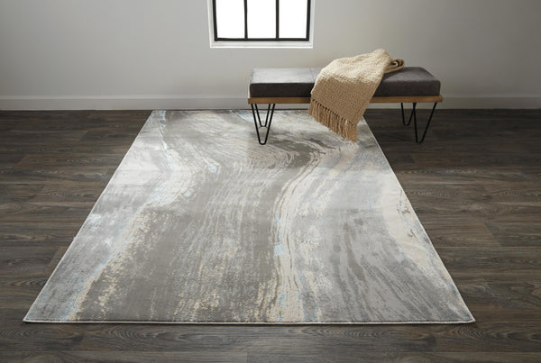 Azure Modern Metallic Brush Stroke Rug, Gray/Silver/Beige, 5ft x 8ft Area Rug - Modern Rug Importers