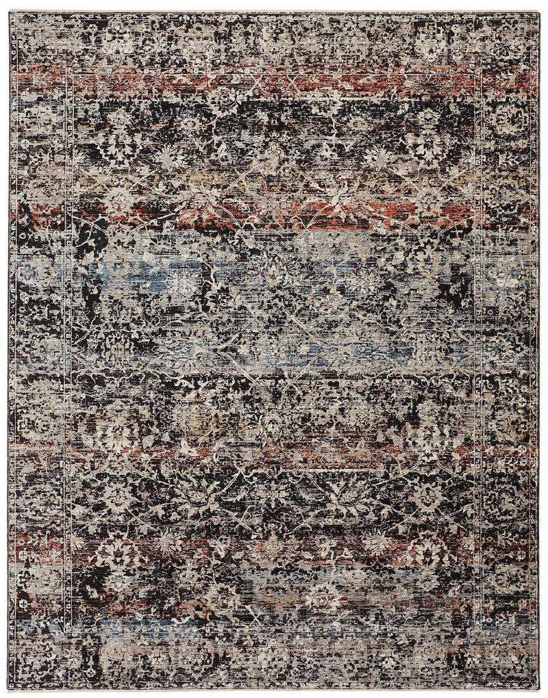 Caprio Space Dyed Ornamental Rug, Ink Blue/Rust, 5ft - 3in x 7ft - 6in Area Rug - Modern Rug Importers