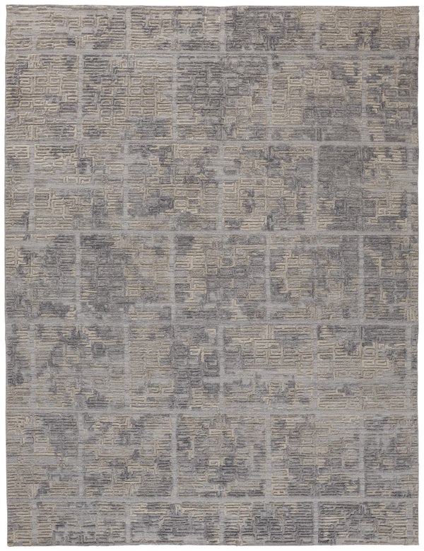 Elias Luxe Abstract Rug, High/Low, Dusty Blue/Taupe, 5ft x 8ft Area Rug - Modern Rug Importers