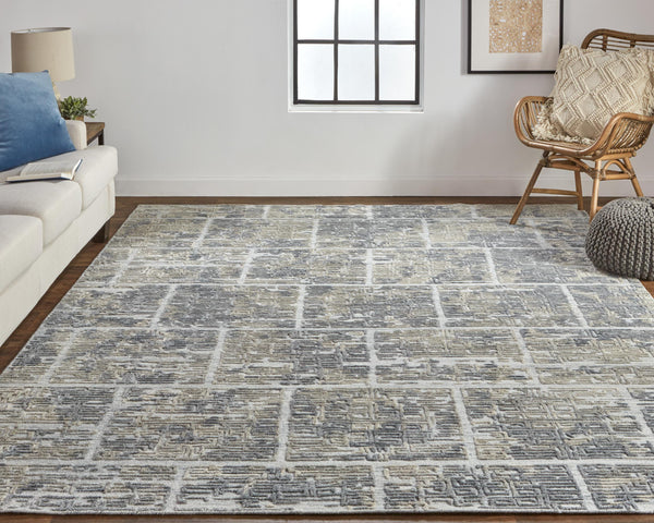 Elias Luxe Abstract Rug, High/Low, Dusty Blue/Taupe, 5ft x 8ft Area Rug - Modern Rug Importers