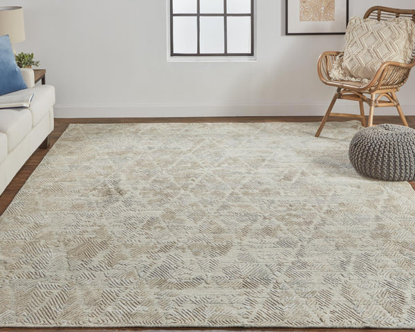 Elias Luxe Abstract Rug, High/Low, Oyster/Taos Taupe, 5ft x 8ft Area Rug - Modern Rug Importers