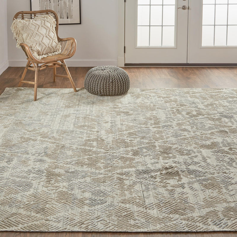 Elias Luxe Abstract Rug, High/Low, Oyster/Taos Taupe, 5ft x 8ft Area Rug - Modern Rug Importers