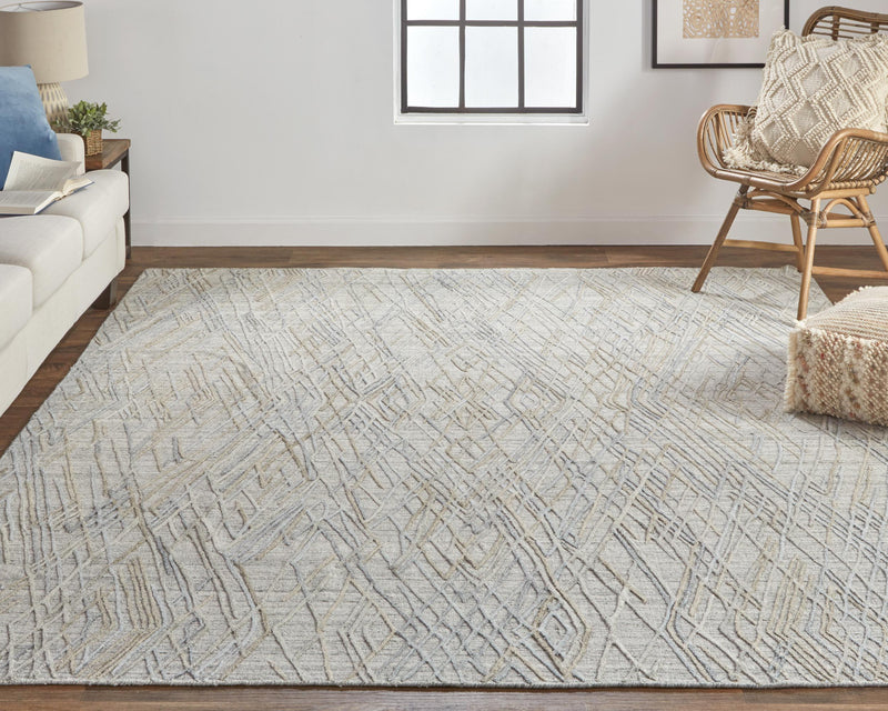 Elias Luxe Abstract Rug, High/Low, Silver Gray/Dusty Blue, 5ft x 8ft Area Rug - Modern Rug Importers