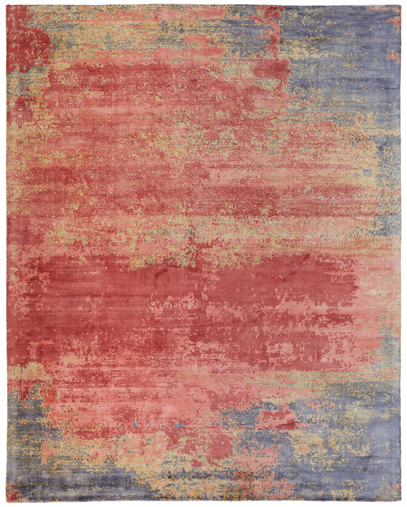 Emory Handwoven Lustrous Viscose Rug, Claret Red/Blue, 5ft x 8ft Area Rug - Modern Rug Importers