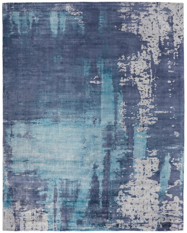 Emory Handwoven Lustrous Viscose Rug, Navy/Ocean Blue, 5ft x 8ft Area Rug - Modern Rug Importers