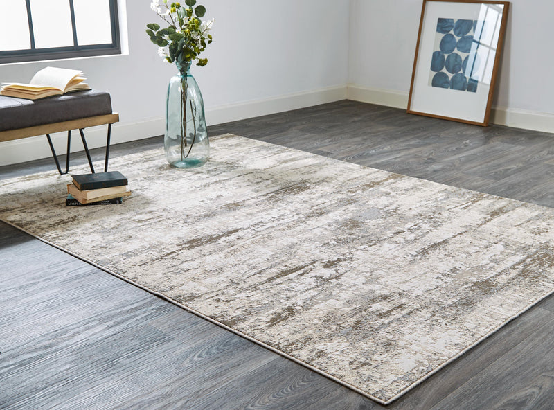 Frida Distressed Abstract Prismatic Rug, Ivory/Gray/Brown, 9ft x 12ft Area Rug - Modern Rug Importers