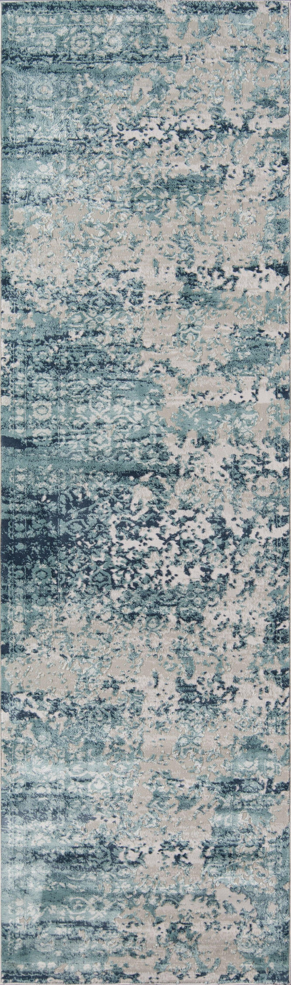 Genevieve Blue Distressed Design Runner Rug - Modern Rug Importers