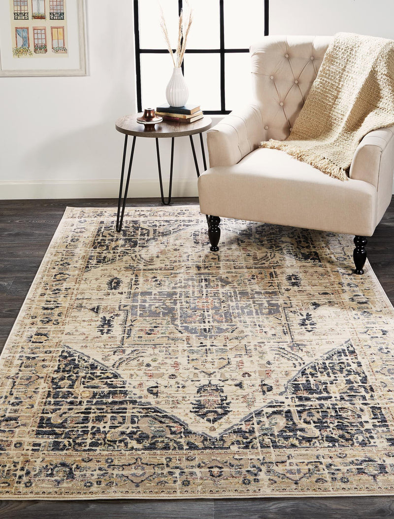 Grayson Persian Style Kilim Rug, Charcoal/Beige, 4ft - 11in x 7ft - 8in Area Rug - Modern Rug Importers