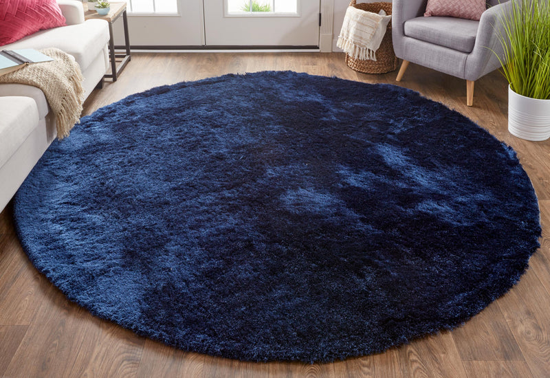 Indochine Plush Shag Rug, Metallic Sheen, Dark Blue, 7ft-6in x 9ft-6in Area Rug - Modern Rug Importers