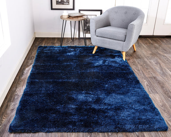 Indochine Plush Shag Rug, Metallic Sheen, Dark Blue, 7ft-6in x 9ft-6in Area Rug - Modern Rug Importers