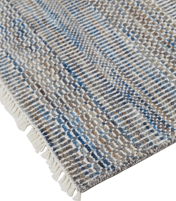 Janson Classic Striped Rug, Warm Gray/Bright Blue, 5ft-6in x 8ft-6in Area Rug - Modern Rug Importers