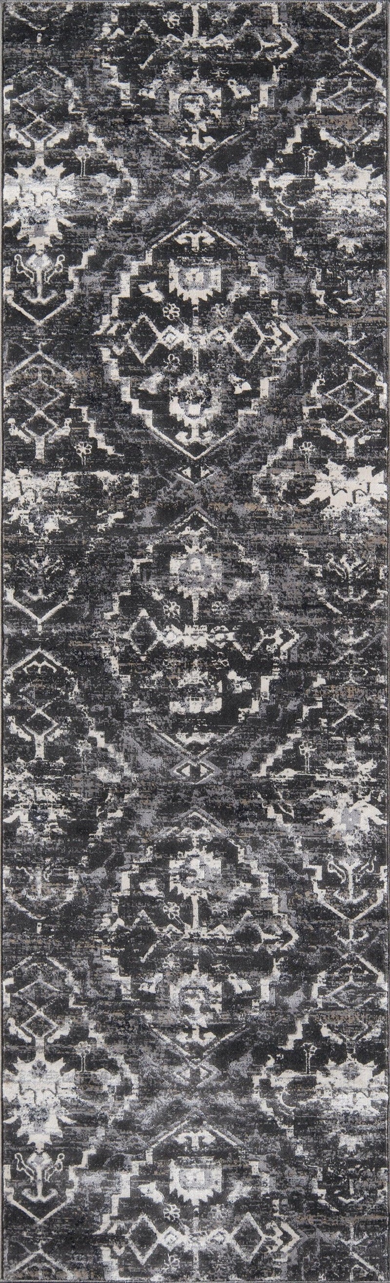 Juliet Charcoal Designer Damask Runner Rug - Modern Rug Importers