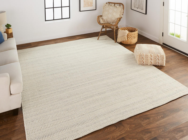 Keaton Handmade Wool Rug, Neutral Stripe, Light Gray, 9ft x 12ft Area Rug - Modern Rug Importers