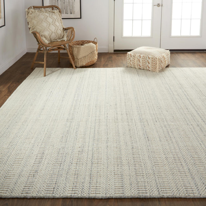 Keaton Handmade Wool Rug, Neutral Stripe, Light Gray, 9ft x 12ft Area Rug - Modern Rug Importers