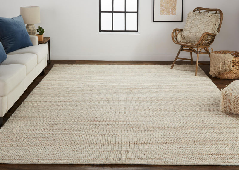 Keaton Handmade Wool Rug, Neutral Stripe, Tan/Beige, 9ft x 12ft Area Rug - Modern Rug Importers