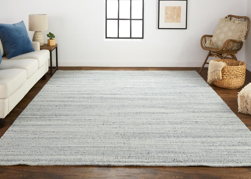 Keaton Handmade Woolt Area Rug, Neutral Stripe, Light Gray/Silver, 9ft x 12ft - Modern Rug Importers