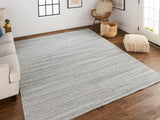 Keaton Handmade Woolt Area Rug, Neutral Stripe, Light Gray/Silver, 9ft x 12ft - Modern Rug Importers