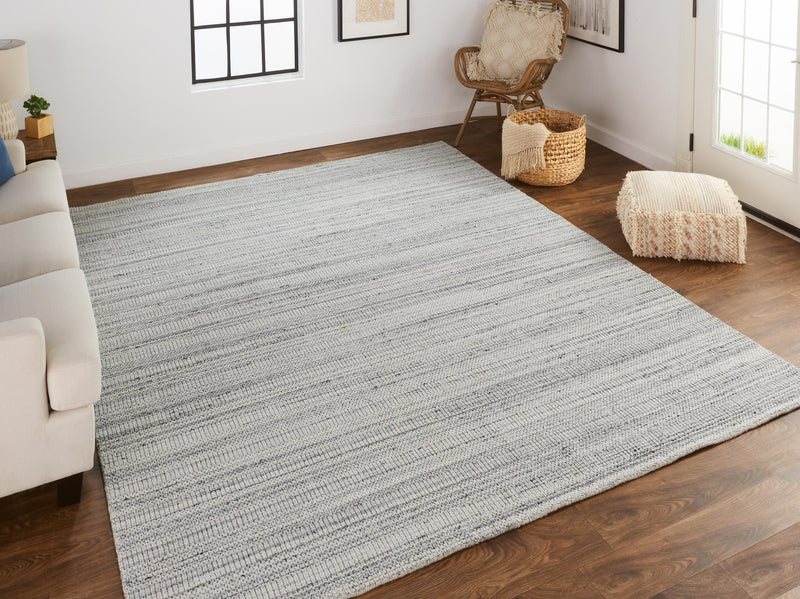 Keaton Handmade Woolt Area Rug, Neutral Stripe, Light Gray/Silver, 9ft x 12ft - Modern Rug Importers