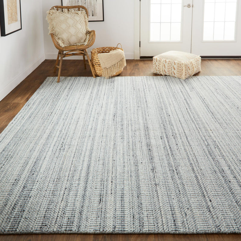 Keaton Handmade Woolt Area Rug, Neutral Stripe, Light Gray/Silver, 9ft x 12ft - Modern Rug Importers