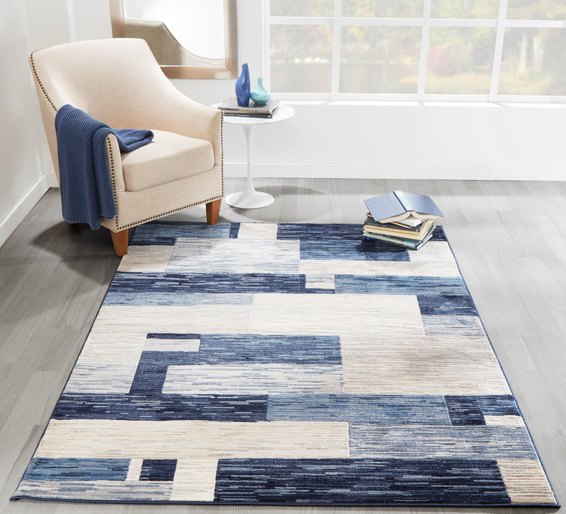 Logan Navy Designer Geometric Area Rug - Modern Rug Importers