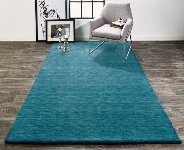 Luna Hand Woven Marled Wool Rug, Teal Blue/Green, 9ft-6in x 13ft-6in Area Rug - Modern Rug Importers