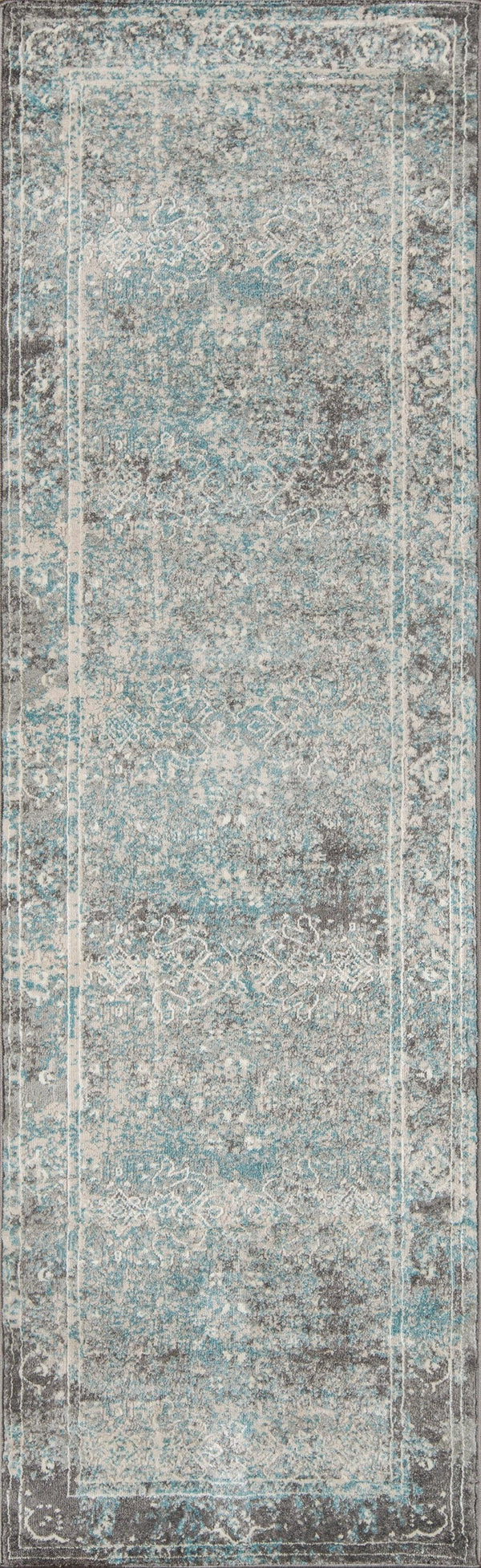 Luxe Turquoise Designer Vintage, Distressed Design Runner Rug - Modern Rug Importers