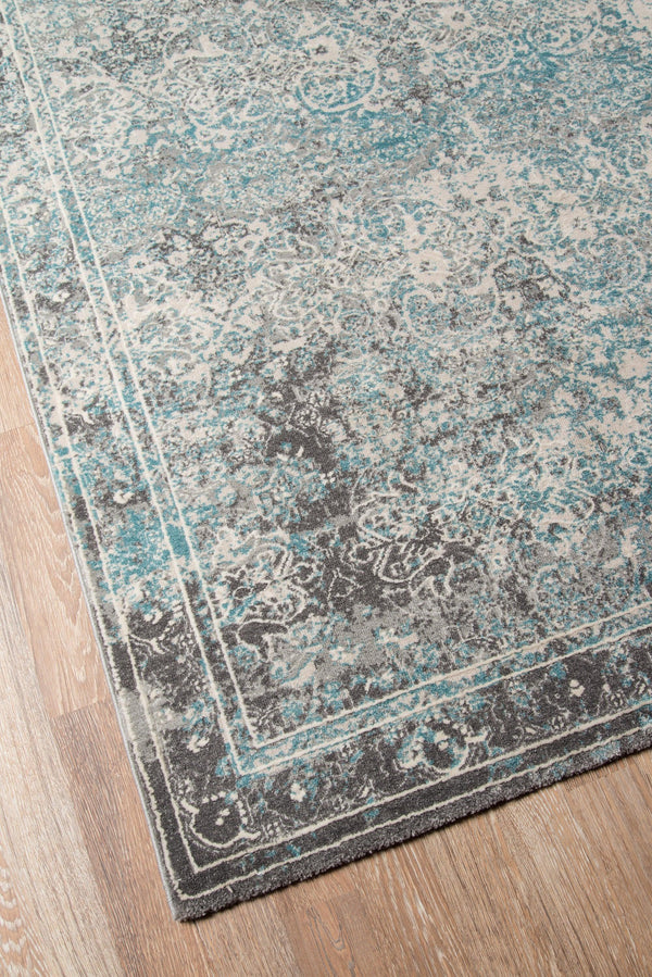 Luxe Turquoise Designer Vintage, Distressed Design Runner Rug - Modern Rug Importers