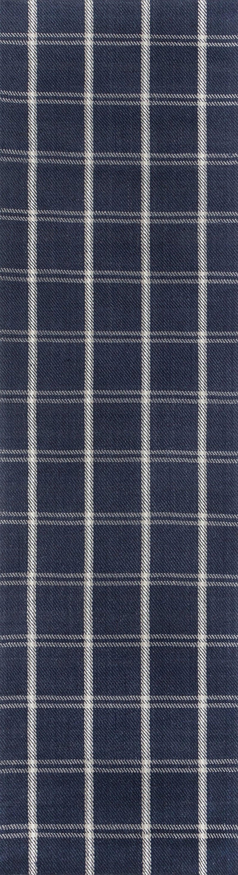 Marlborough Navy Dover Hand Woven Plaid Runner Rug - Modern Rug Importers