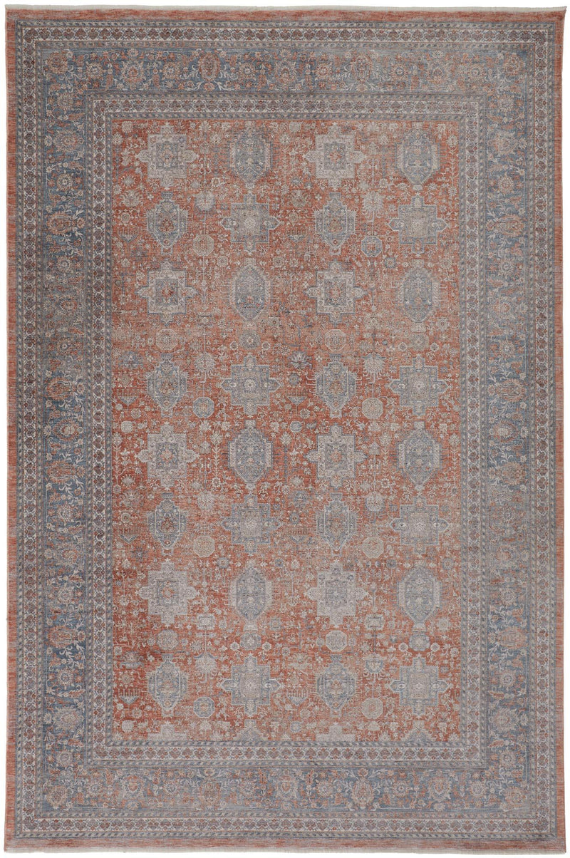 Marquette Traditional Persian Style Rug, Rust/Aegean Blue, 5ft x 7ft-2in Area Rug - Modern Rug Importers