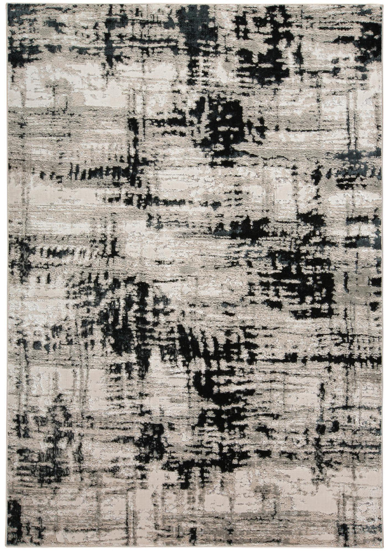 Micah Modern Abstract Rug, Ivory Bone/Black, 5ft x 8ft Area Rug - Modern Rug Importers