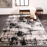 Micah Modern Abstract Rug, Ivory Bone/Black, 5ft x 8ft Area Rug - Modern Rug Importers