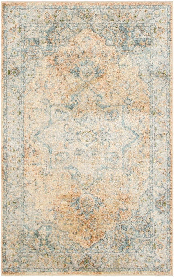 Nourison Astra Machine Washable ASW12 Beige Blue Vintage Indoor Rug