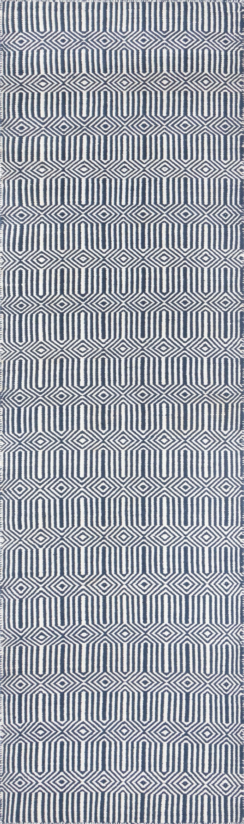 Newton Navy Holden Hand Woven Geometric Runner Rug - Modern Rug Importers