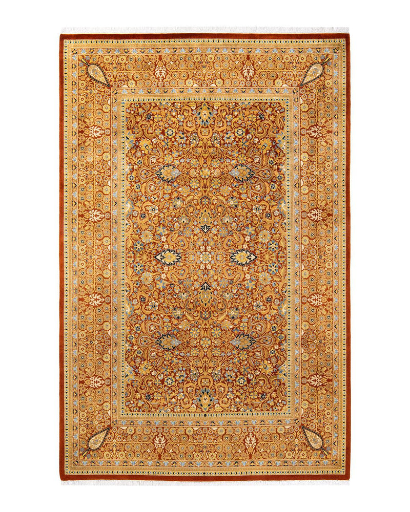 One-of-a-Kind Imported Hand-Knotted Area Rug  - Orange, 6' 1" x 9' 4" - Modern Rug Importers