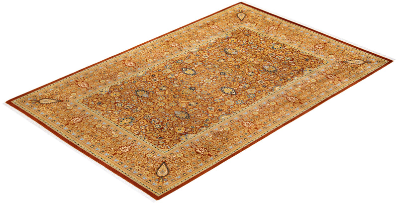 One-of-a-Kind Imported Hand-Knotted Area Rug  - Orange, 6' 1" x 9' 4" - Modern Rug Importers