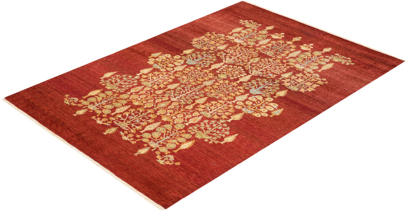 One-of-a-Kind Imported Hand-knotted Area Rug  - Orange, 6' 2" x 8' 9" - Modern Rug Importers