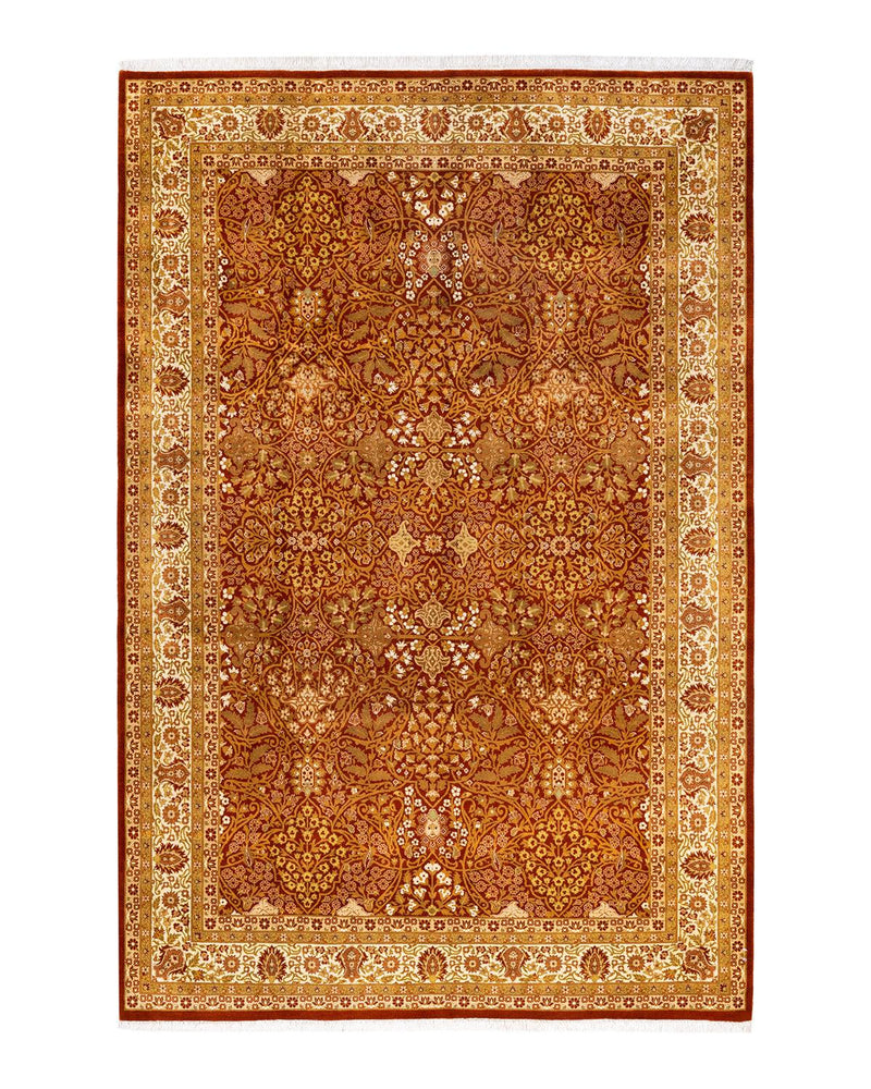 One-of-a-Kind Imported Hand-knotted Area Rug  - Orange,  6' 2" x 9' 2" - Modern Rug Importers