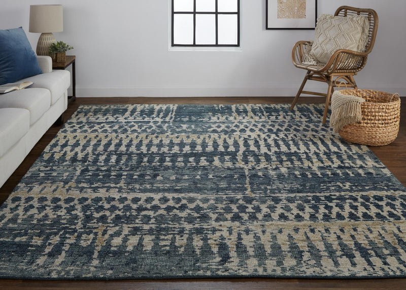 Palomar Luxe Hand Knot Abstract Area Rug, Denim Blue, 8x6in x 11x6in - Modern Rug Importers