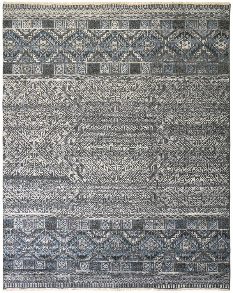 Payton Tribal Diamond Rug, Gray/Denim Blue, 5ft - 6in x 8ft - 6in Area Rug - Modern Rug Importers