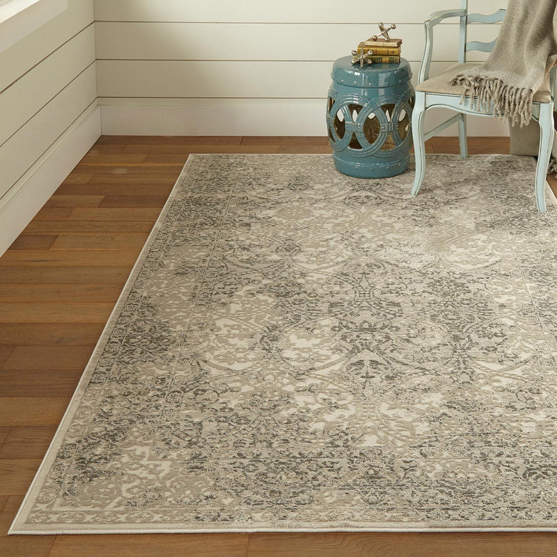 Prasad Distressed Ornamental Rug, Light Gray, 5ft x 8ft Area Rug - Modern Rug Importers