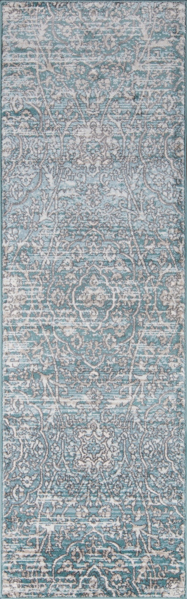 Brooklyn Heights Blue Designer Damask Runner Rug - Modern Rug Importers